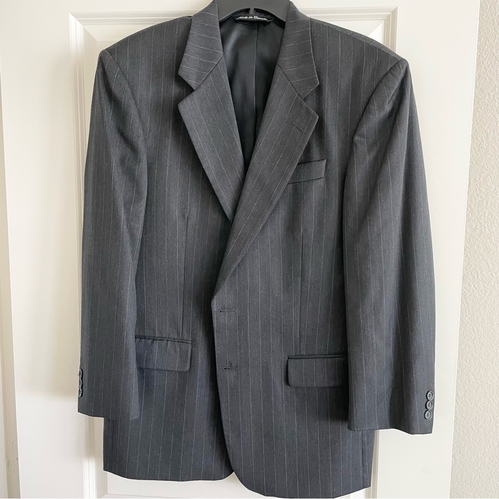 Astor Mark Shale Virgin Wool Blazer Sport Coat 42R Gray Pinstripe See Measuremen